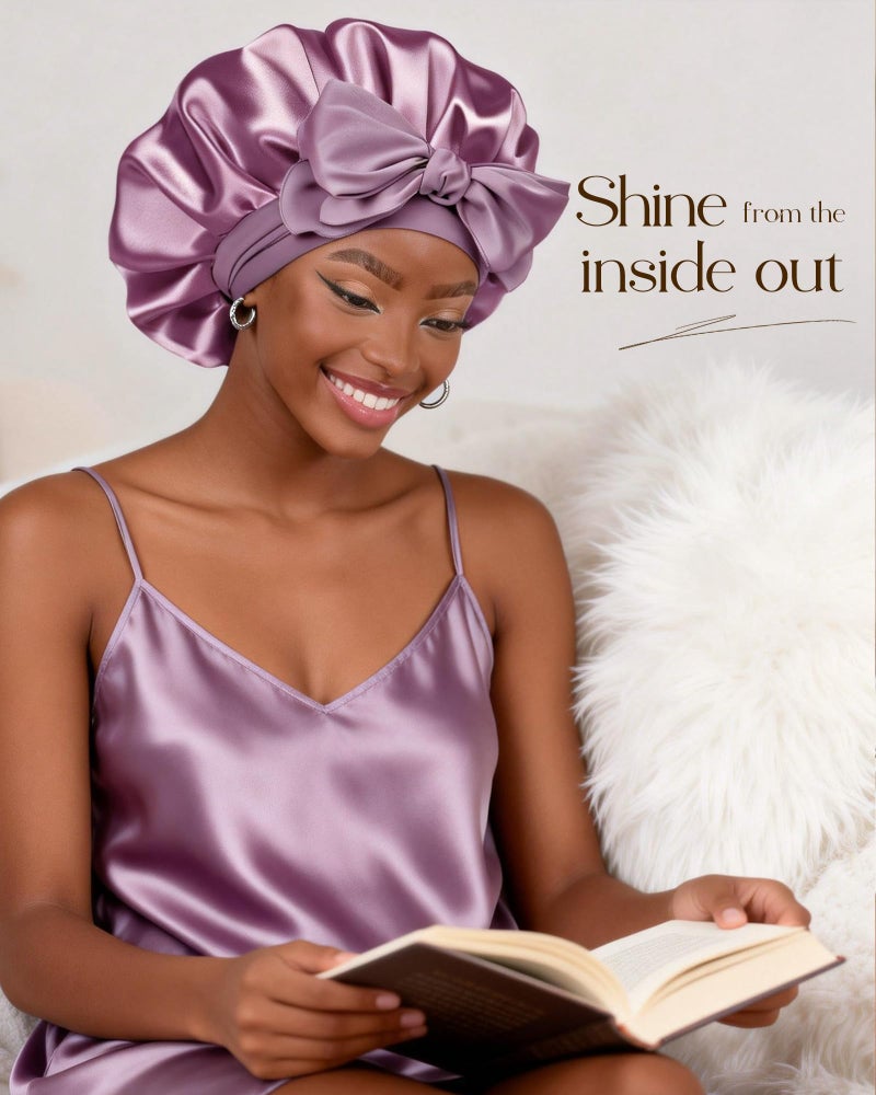 YANIBEST Silk Bonnet for Sleeping Women Adjustable Double Layer Satin Bonnet Reduce Friction Prevent Frizz Natural Curly Hair, Purple - Image 3