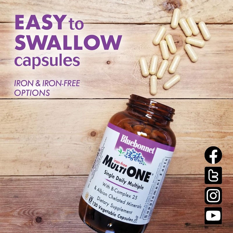 Bluebonnet Nutrition Multi One Iron Free Vegetable Capsules Complete Full Spectrum Multiple B Vitamins General Health Gluten Free Milk Free Kosher 120 Count - Image 5