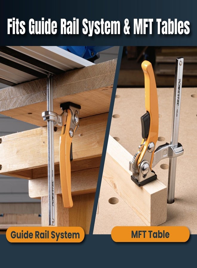 باورتيك مشبك طاولة سريع الفك بسقاطة POWERTEC 71542-P2 لنظام MFT ونظام السكك الحديدية التوجيهية، سعة 7 بوصات (178 مم) × عمق الحلق 2-3/8 بوصة، عبوة من 4 قطع - Image 5