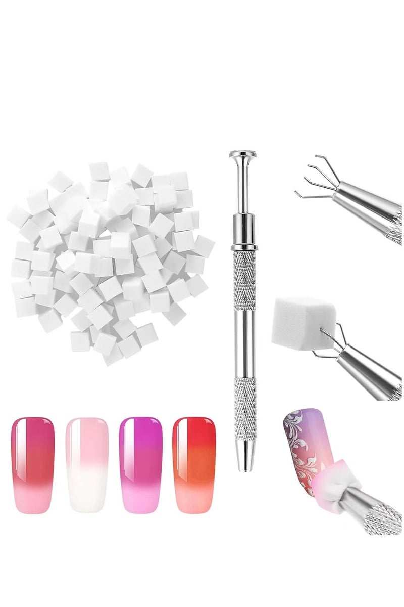 100 pieces of soft nail sponges are ideal for gradient colors, nail art sponge strips with a grip pen, flower-shaped nails, nail sponges, gradient color nail brushes, nail art tools and supplies, and home and salon nail art accessories. - Image 2