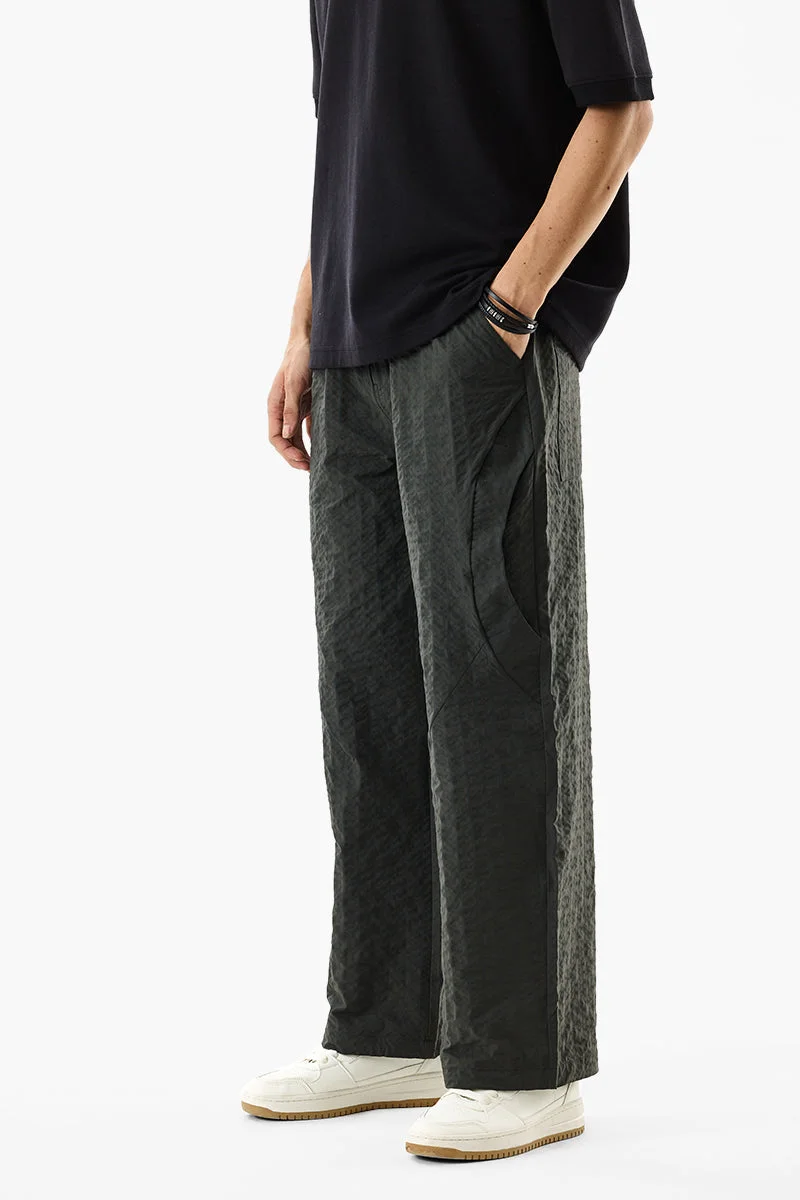 سنيتش Dark Green Textured Relaxed Casual Trousers