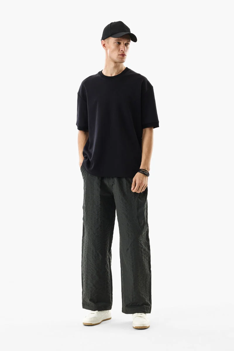 سنيتش Dark Green Textured Relaxed Casual Trousers