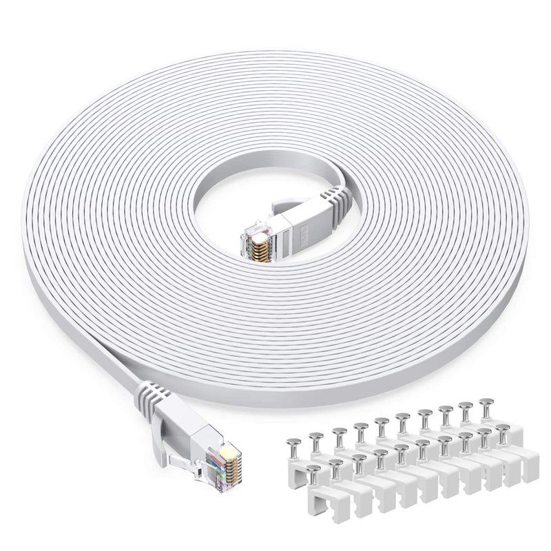 BUSOHE Cat6 Ethernet Cable 20 FT White, Cat-6 Flat RJ45 Computer Internet LAN Network Ethernet Patch Cable Cord - 20 Feet - Image 1