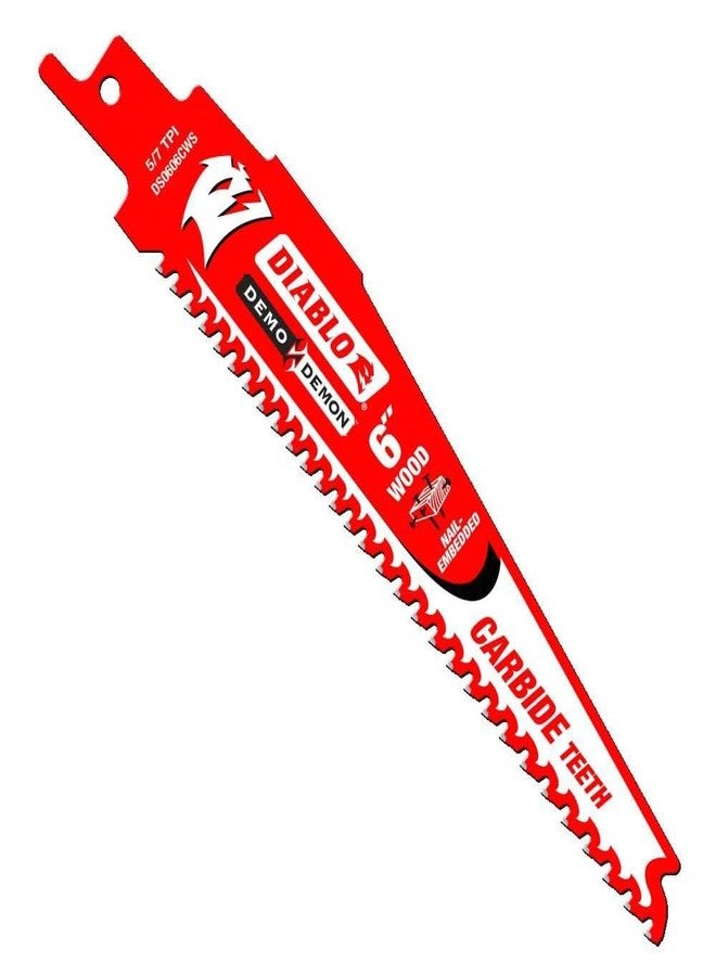 Diablo Demo Demon Reciprocating Saw Blades with Carbide Teeth for Nail-Embedded Wood - Variable Tooth Design, 5/7 TPI, 6" Length - DS0606CWS - Image 4