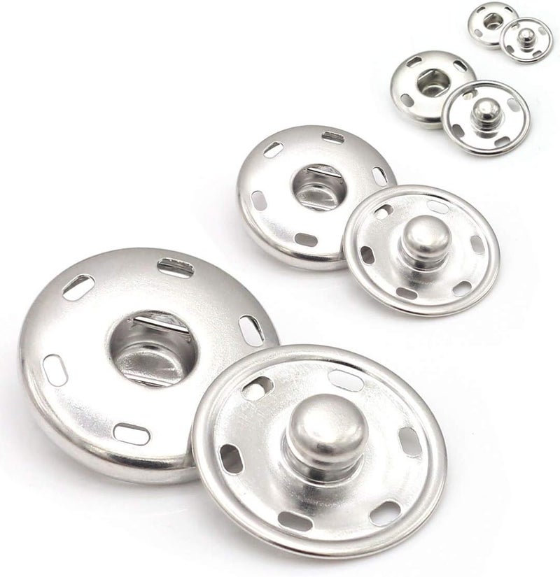 Enosea 55 Sets Sew-on Snap Buttons Metal Snap Fastener Durable Press Studs Buttons for Sewing Clothing, 4 Sizes (Silver) - Image 1