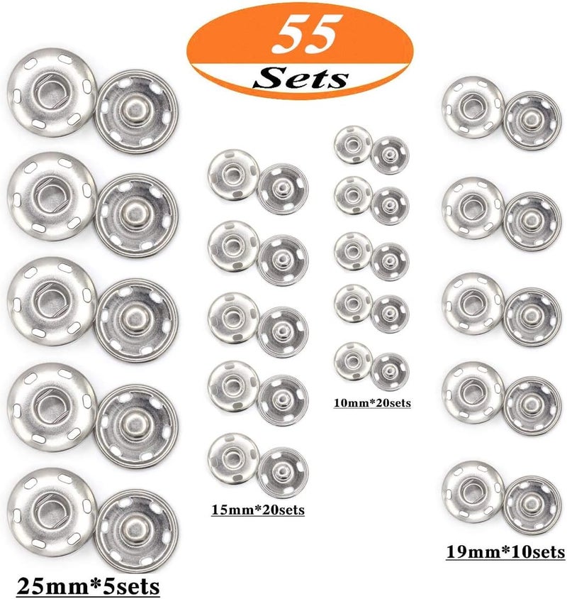 Enosea 55 Sets Sew-on Snap Buttons Metal Snap Fastener Durable Press Studs Buttons for Sewing Clothing, 4 Sizes (Silver) - Image 3