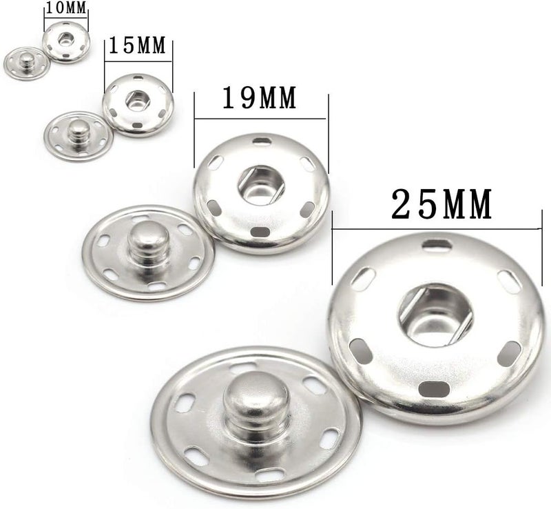 Enosea 55 Sets Sew-on Snap Buttons Metal Snap Fastener Durable Press Studs Buttons for Sewing Clothing, 4 Sizes (Silver) - Image 2
