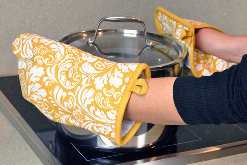 Design Imports DII Mustard Damask Oven Mitt & Potholder Set - Image 2