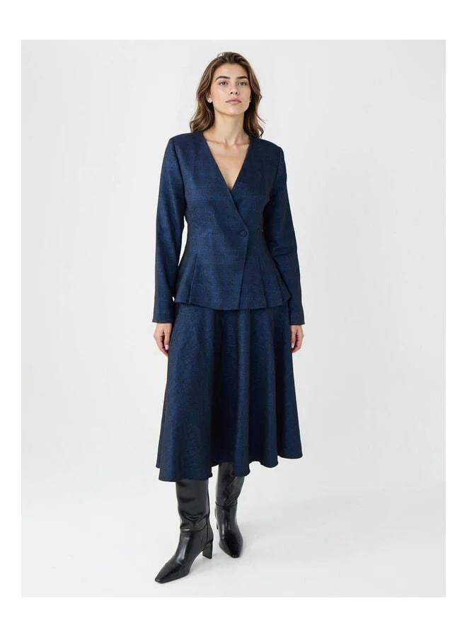 Jimmy Key Navy Blue Comfortable Fit High Waist Midi Woven Skirt.