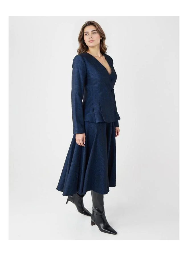 Jimmy Key Navy Blue Comfortable Fit High Waist Midi Woven Skirt.