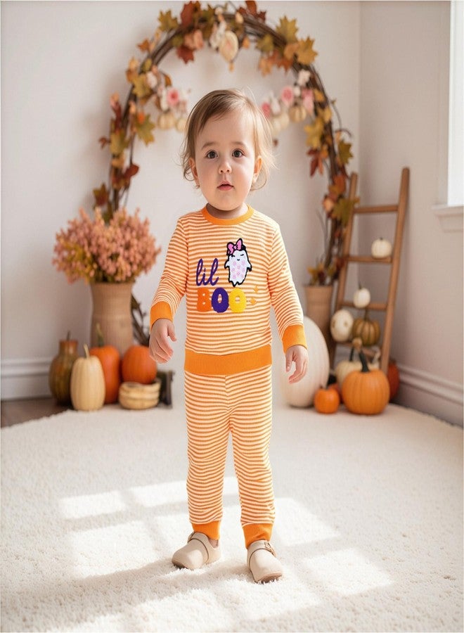 Giraropa Baby Girl Halloween Outfit My First Halloween Waffle Long Sleeve Sweatshirt Pants Cute Infant Fall Winter Clothes (Orange, 3-6 Months) - Image 2