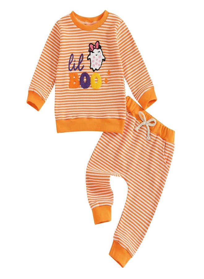 Giraropa Baby Girl Halloween Outfit My First Halloween Waffle Long Sleeve Sweatshirt Pants Cute Infant Fall Winter Clothes (Orange, 3-6 Months) - Image 1