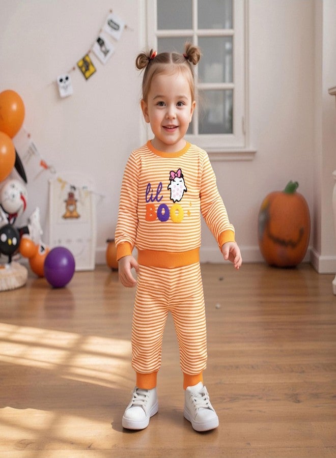 Giraropa Baby Girl Halloween Outfit My First Halloween Waffle Long Sleeve Sweatshirt Pants Cute Infant Fall Winter Clothes (Orange, 3-6 Months) - Image 3