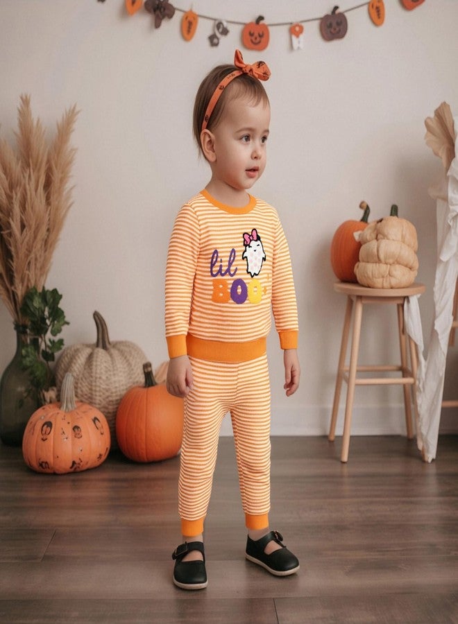 Giraropa Baby Girl Halloween Outfit My First Halloween Waffle Long Sleeve Sweatshirt Pants Cute Infant Fall Winter Clothes (Orange, 3-6 Months) - Image 5