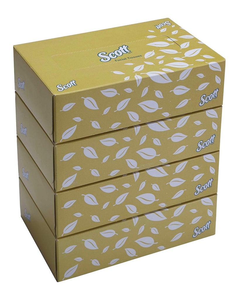 SCOTT ® Facial Tissue Box 60044 - 2 ply Flat Box Facial Tissue - 4 Tissue Boxes x 100 Face Tissues - Sheet Size 15.7 x 21 cm (400 facial tissue) - Image 1