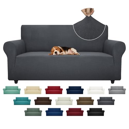 ZNSAYOTX Super Stretch Couch Cover 7292 Universal Sofa Covers with Elastic Bottom Dog Cat Pets Friendly Washable Furniture Protector Fitted Sofa Slipcovers Stay in Place Dark Grey Sofa