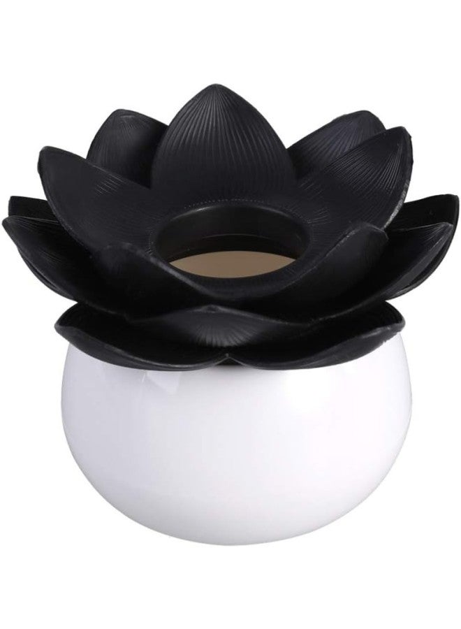 klarako Lotus Cotton Swab Holder Cotton Swabs Bud Case Small Qtips Box Toothpicks Container Storage Box Organizer Jar Black 