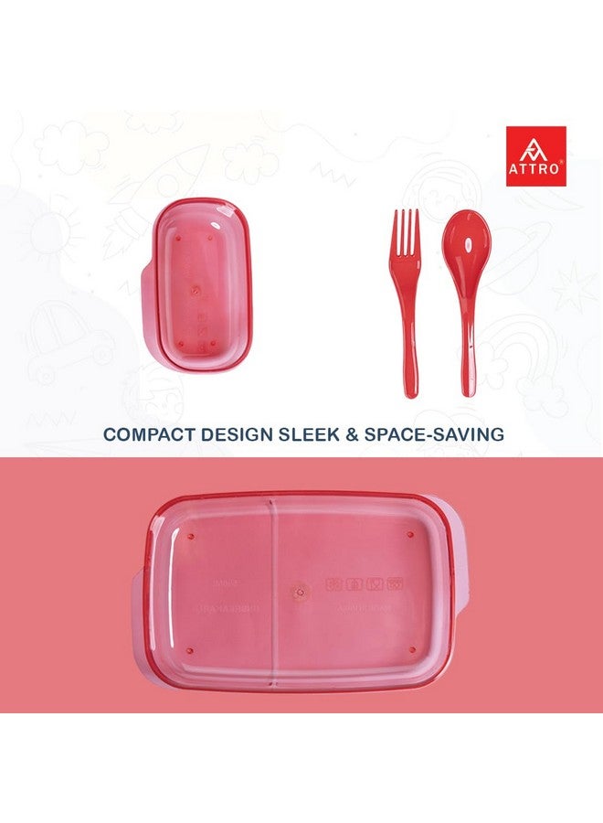 Attro Divine Lunch Box Comes with 1 Small Box and 2 Spoons Adorable Cartoon Lunch Box for Kids, Food Grade & Leak Proof,Compact Design Easy to fit into Any Bag,School Bags, 590ml-Red, Plastic - Image 2