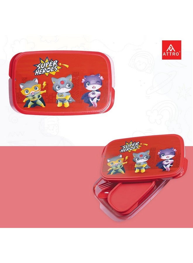 Attro Divine Lunch Box Comes with 1 Small Box and 2 Spoons Adorable Cartoon Lunch Box for Kids, Food Grade & Leak Proof,Compact Design Easy to fit into Any Bag,School Bags, 590ml-Red, Plastic - Image 4