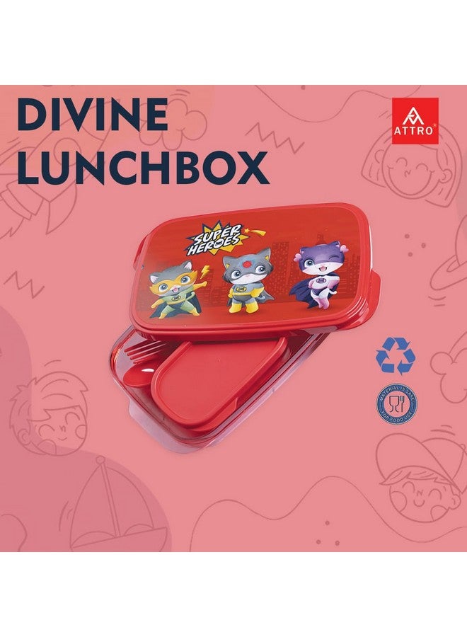Attro Divine Lunch Box Comes with 1 Small Box and 2 Spoons Adorable Cartoon Lunch Box for Kids, Food Grade & Leak Proof,Compact Design Easy to fit into Any Bag,School Bags, 590ml-Red, Plastic - Image 3