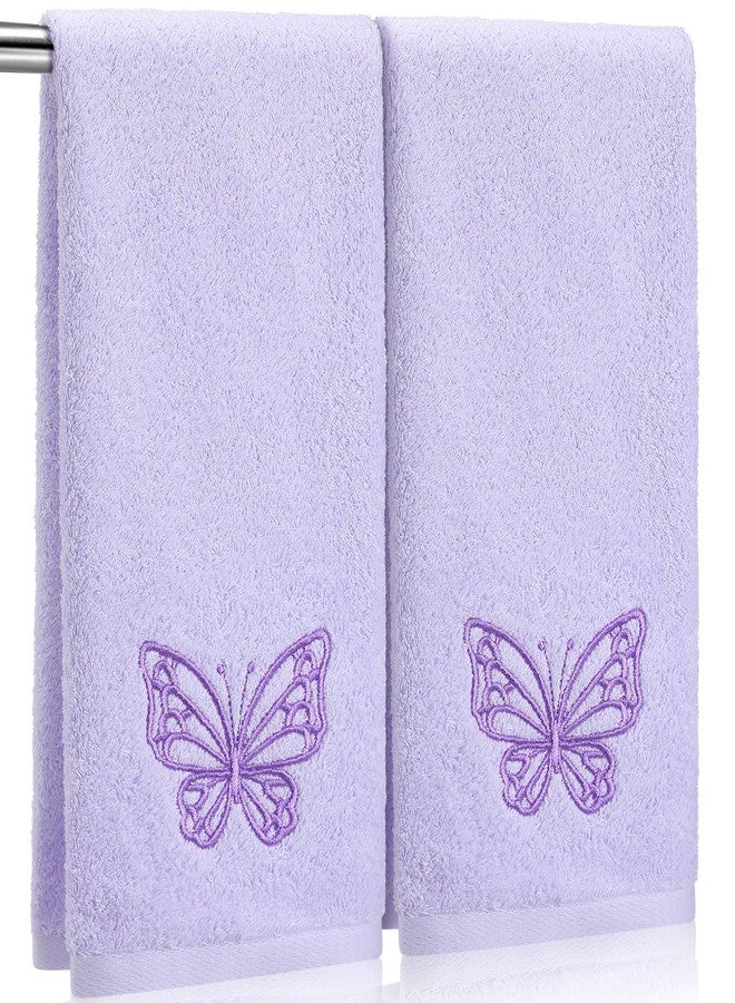 SmoothNovelty 2 Pcs Butterfly Hand Towels Light Purple Bathroom Decor 14x29 Inch Embroidered 100% Cotton Soft Absorbent Spring Summer Washcloths Decorative Hand Towels for Bathroom Kitchen - Image 1