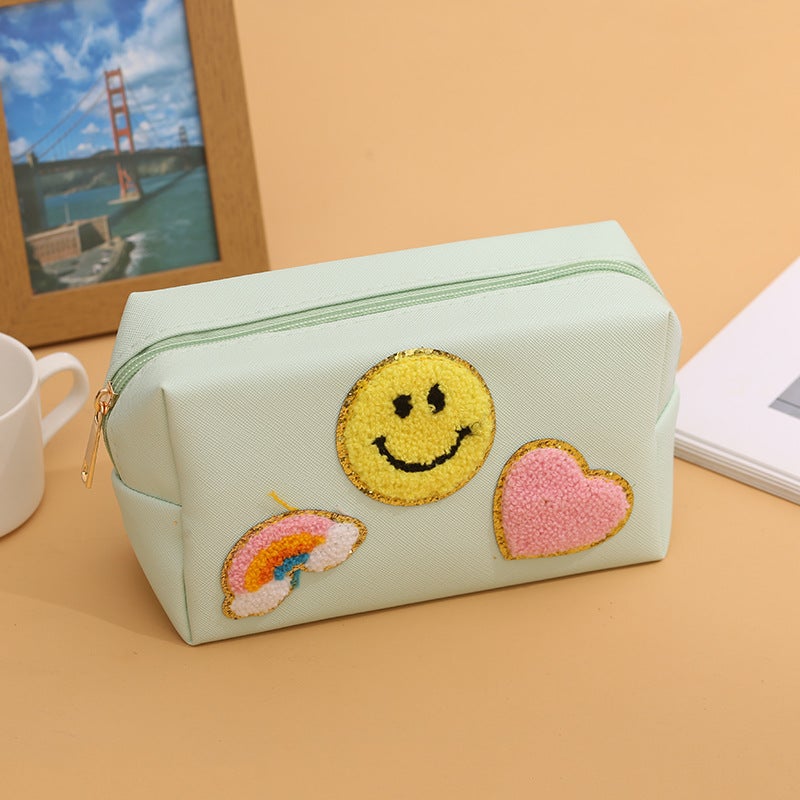 New Smiley Embroidered Towel Makeup Bag for WomenRainbow smile mint green Rainbow smile mint green