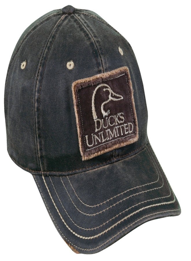 Mossy Oak Ducks Unlimited Frayed Patch on Weathered Cotton Cap, Dark Brown - Image 1