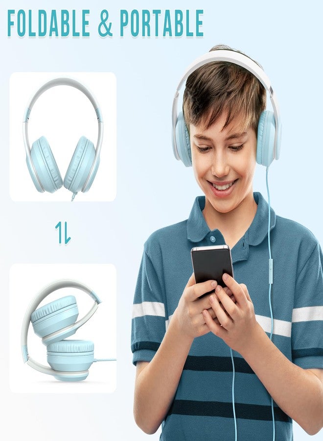 rockpapa L22 Wired Headphones for Kids Girls Boys Women with Microphone, Foldable Stereo 3.5mm Corded Headphones for School Classroom Chromebooks Computer Laptop Phone Airplane (Blue) - Image 4