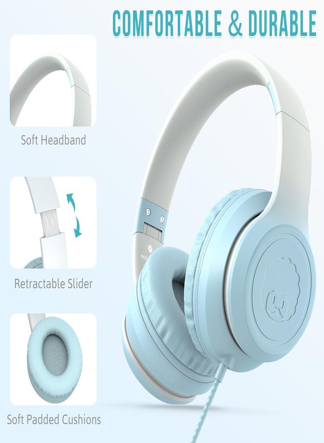 rockpapa L22 Wired Headphones for Kids Girls Boys Women with Microphone, Foldable Stereo 3.5mm Corded Headphones for School Classroom Chromebooks Computer Laptop Phone Airplane (Blue) - Image 2