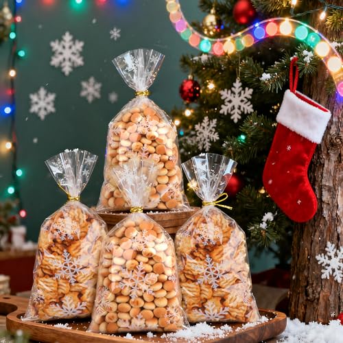 Nelisylux Christmas Cellophane Treat Bags, Christmas Candy bags, 50 Pcs Clear Snowflake Cellophane Gift bag with Ties, Cello Plastic Goodie Snack Cookie Bag for Xmas Winter Holiday Goody Party Favors Supplies - Image 5