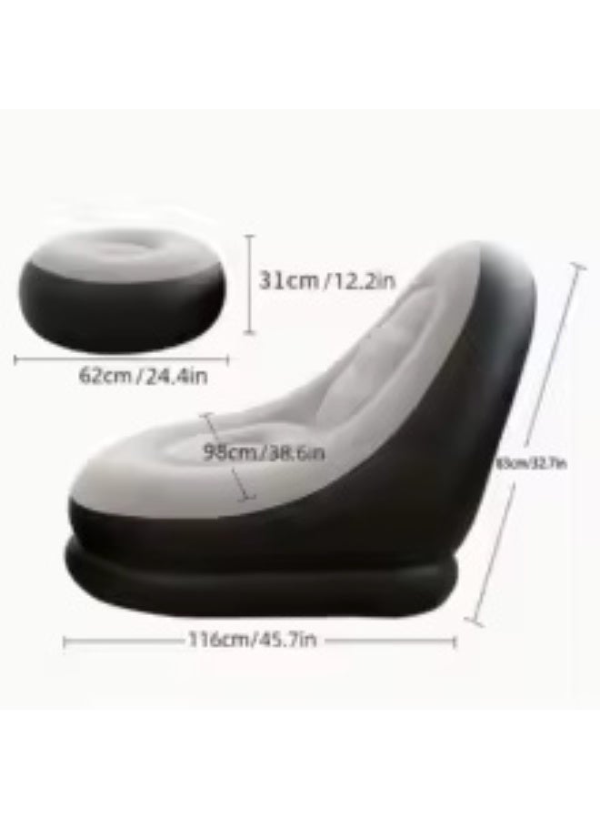 بانفيل أريكة Lazy Couch القابلة للنفخ والمصنوعة من المخمل المحشو مع مسند للقدمين ومضخة هواء - مقعد ناعم ومريح للاستخدام الداخلي والخارجي - كرسي استرخاء محمول للمنزل والتخييم والشرفة والحديقة والسفر - Image 5