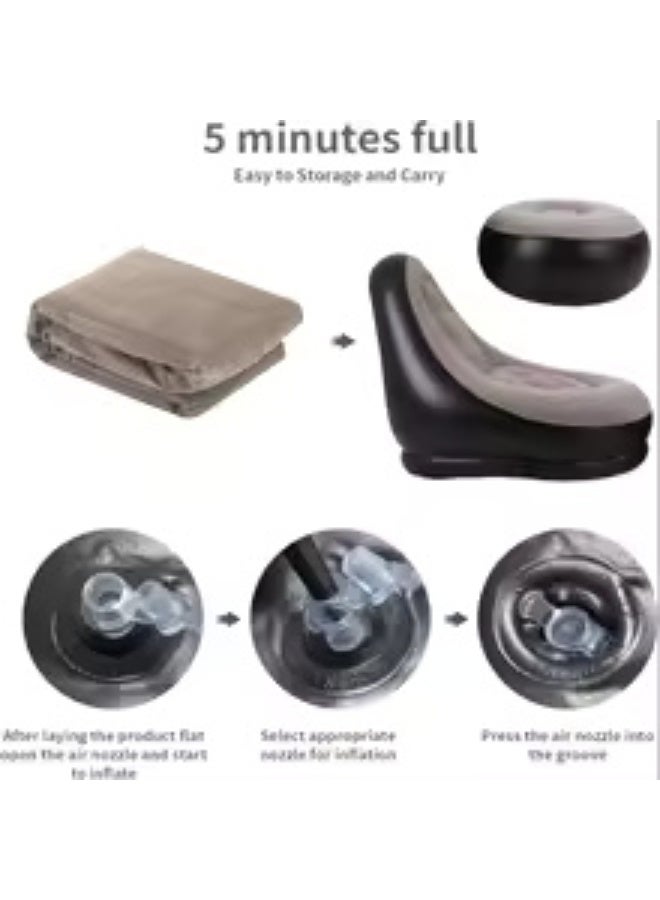 بانفيل أريكة Lazy Couch القابلة للنفخ والمصنوعة من المخمل المحشو مع مسند للقدمين ومضخة هواء - مقعد ناعم ومريح للاستخدام الداخلي والخارجي - كرسي استرخاء محمول للمنزل والتخييم والشرفة والحديقة والسفر - Image 2