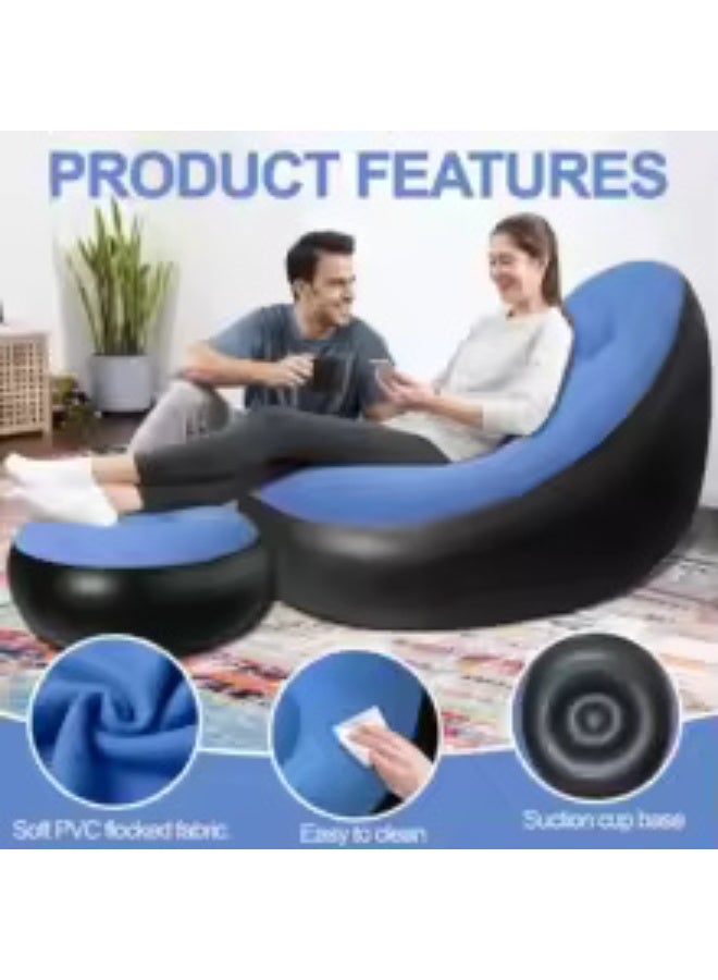 بانفيل أريكة Lazy Couch القابلة للنفخ والمصنوعة من المخمل المحشو مع مسند للقدمين ومضخة هواء - مقعد ناعم ومريح للاستخدام الداخلي والخارجي - كرسي استرخاء محمول للمنزل والتخييم والشرفة والحديقة والسفر - Image 3