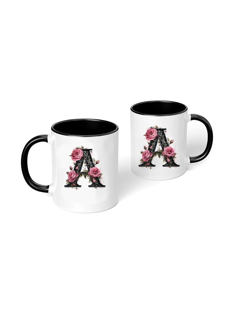 PRINTSHOP4ME Monogrammed Initial Ceramic Coffee Mug - Stylized Designer Printed Black Two-Tone - Ceramic Coffee or Tea Mug 11 Oz - Glossy Black Mug - Personalized Gift For Family Members And Friends  - Image 2
