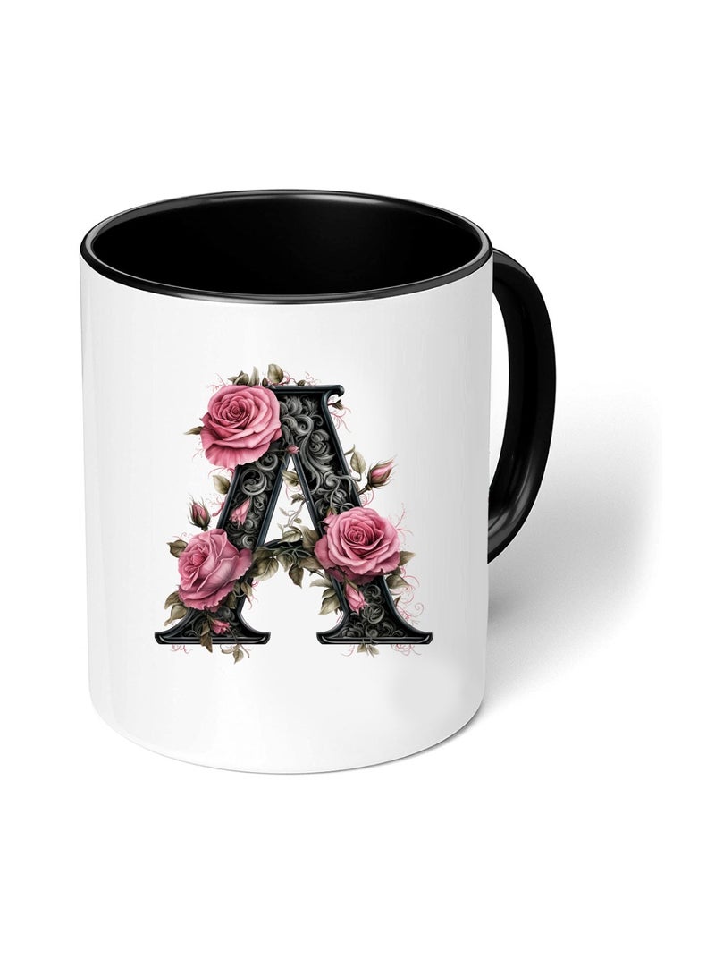 PRINTSHOP4ME Monogrammed Initial Ceramic Coffee Mug - Stylized Designer Printed Black Two-Tone - Ceramic Coffee or Tea Mug 11 Oz - Glossy Black Mug - Personalized Gift For Family Members And Friends  - Image 1