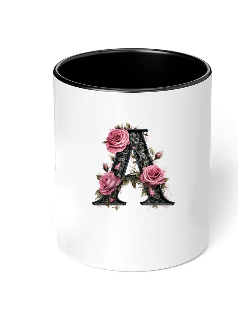 PRINTSHOP4ME Monogrammed Initial Ceramic Coffee Mug - Stylized Designer Printed Black Two-Tone - Ceramic Coffee or Tea Mug 11 Oz - Glossy Black Mug - Personalized Gift For Family Members And Friends  - Image 4