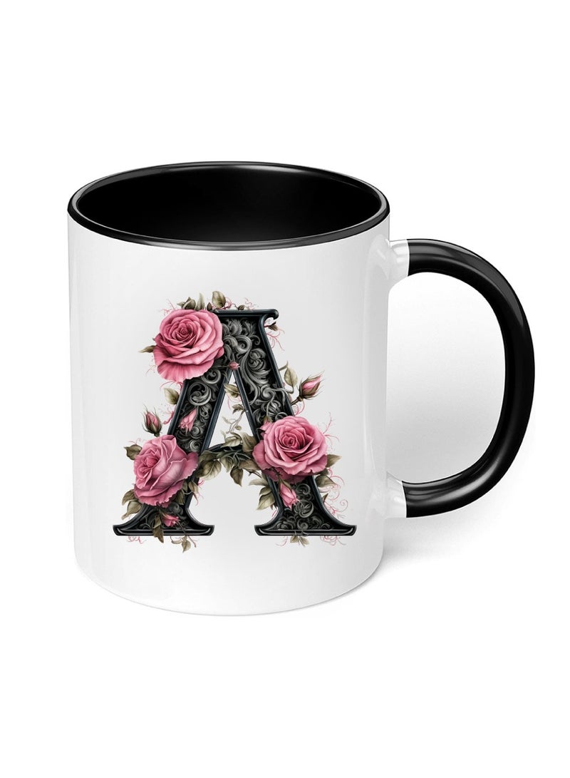 PRINTSHOP4ME Monogrammed Initial Ceramic Coffee Mug - Stylized Designer Printed Black Two-Tone - Ceramic Coffee or Tea Mug 11 Oz - Glossy Black Mug - Personalized Gift For Family Members And Friends  - Image 5
