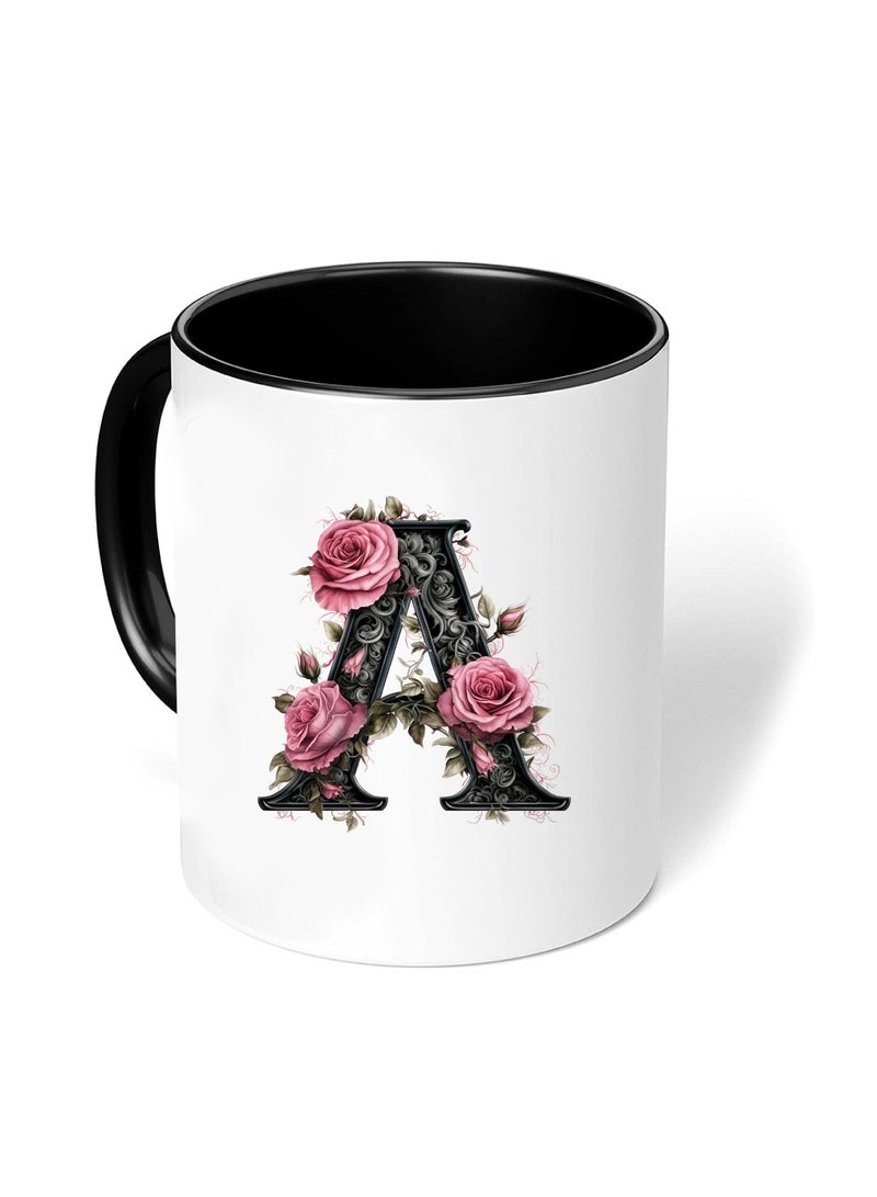 PRINTSHOP4ME Monogrammed Initial Ceramic Coffee Mug - Stylized Designer Printed Black Two-Tone - Ceramic Coffee or Tea Mug 11 Oz - Glossy Black Mug - Personalized Gift For Family Members And Friends  - Image 3