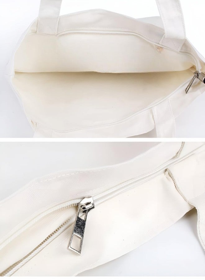 Durable Cotton Canvas Tote Bags with Zipper Closure - Set of 2 Stylish Eco Bags for Women, Girls, Work, Travel, Shopping Pack of 2 - Image 4