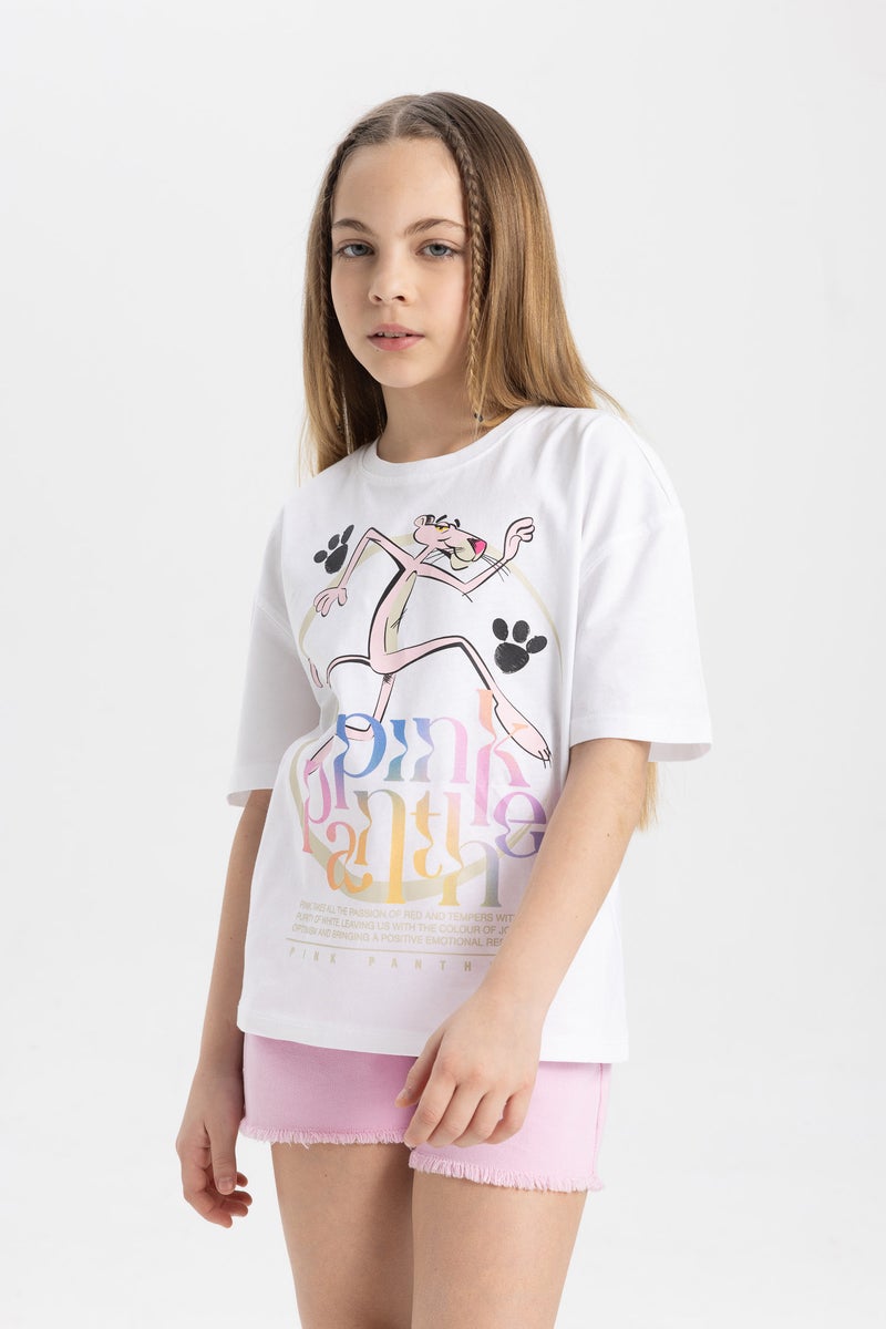 DeFacto Girl Pink Panther Oversize Fit Short Sleeve T-Shirt - Image 1