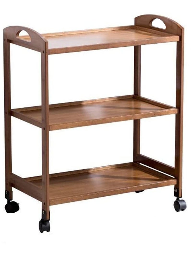 LINGWEI Food Serving Trolly Bamboo Cart with Movable Wheels Kitchen Island Cart with Handle Utility Cart Wooden Food Serving Trolly Kitchen Storage Organizer Rolling Cart  - Image 5