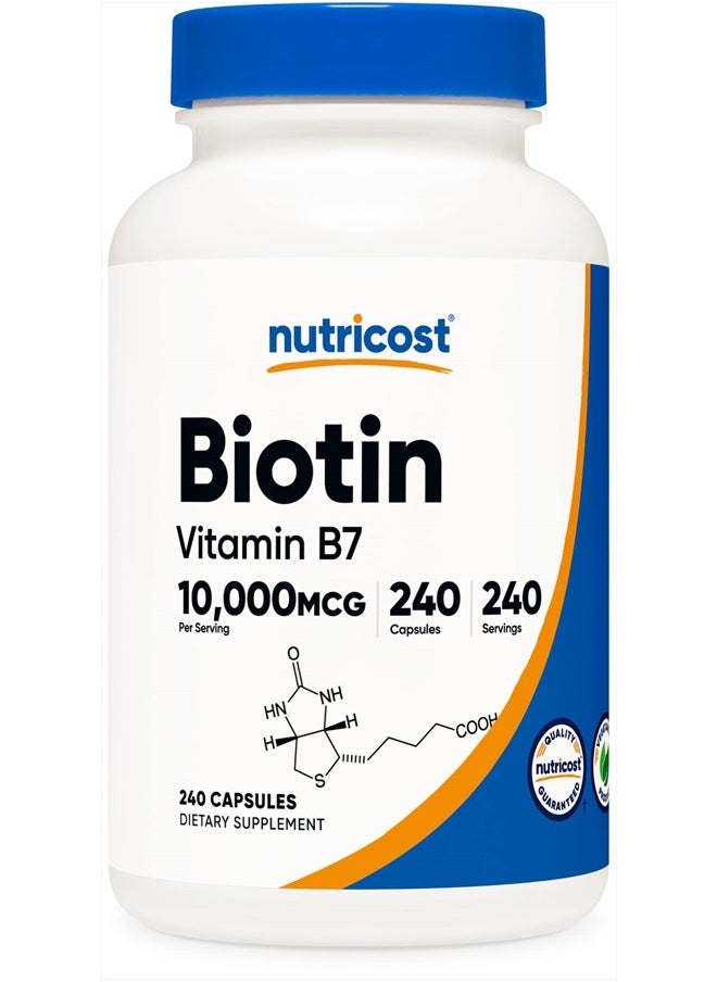 Nutricost - مكمل غذائي بيوتين فيتامين ب7 10000 ميكروجرام - 240 كبسولة - Image 1