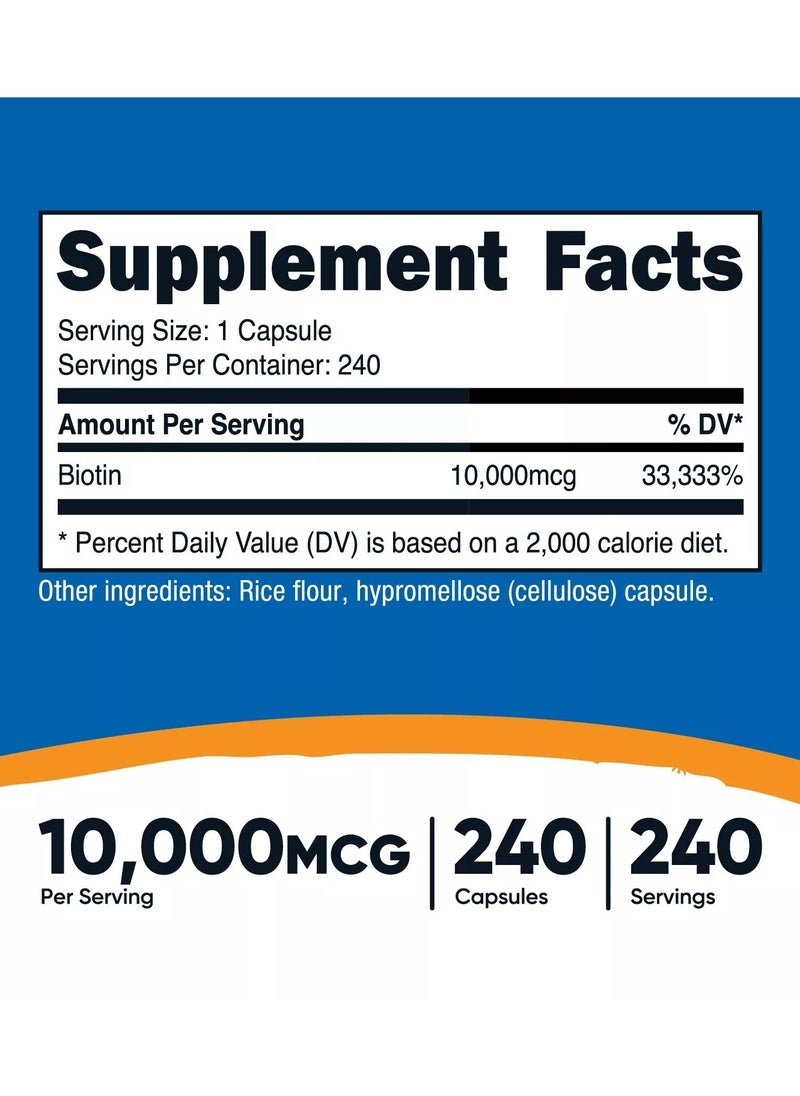 Nutricost - مكمل غذائي بيوتين فيتامين ب7 10000 ميكروجرام - 240 كبسولة - Image 1
