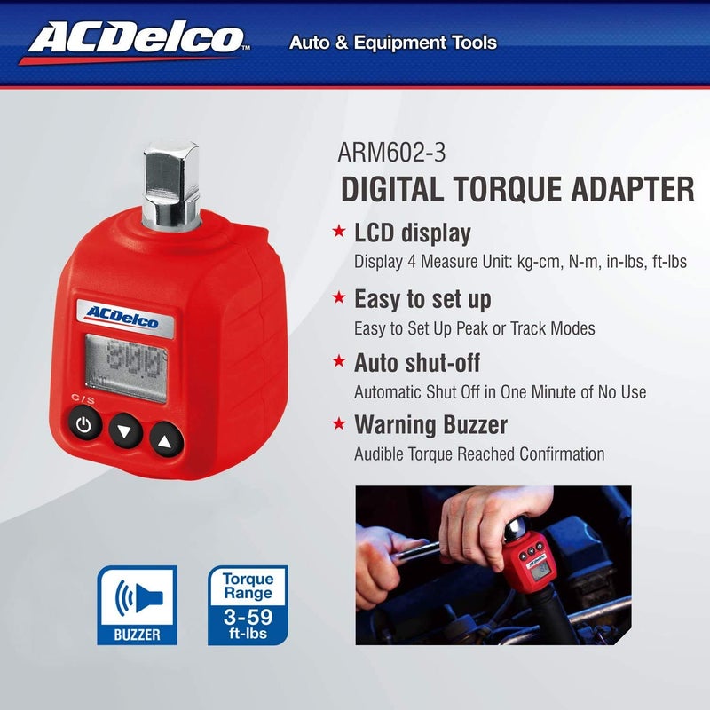 ACDelco Tools ACDelco 3/8” & 1/2" Heavy Duty Digital Torque Adapters with Buzzer and LED Flash Notification – ISO 6789 Standards with Certificate of Calibration (3/8” (5.9 to 59 ft-lbs.)) - Image 3