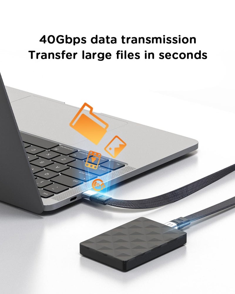 TERRIFI كابل USB-C إلى USB-C قصير مسطح بطول 20 سم/8 بوصة، كابل من نوع TYPE-C إلى C مع نقل بيانات بسرعة 40 جيجابت في الثانية وشحن سريع بقدرة 240 واط PD ودقة 8K@60Hz، متوافق مع iPhone 15 Pro Max وأقراص SSD الخارجية وأجهزة MacBook وiPad - Image 3