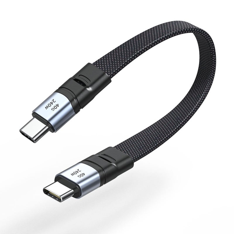 TERRIFI كابل USB-C إلى USB-C قصير مسطح بطول 20 سم/8 بوصة، كابل من نوع TYPE-C إلى C مع نقل بيانات بسرعة 40 جيجابت في الثانية وشحن سريع بقدرة 240 واط PD ودقة 8K@60Hz، متوافق مع iPhone 15 Pro Max وأقراص SSD الخارجية وأجهزة MacBook وiPad - Image 1