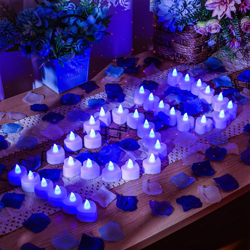 VIHOSE 4000 Pcs Artificial Rose Petals with 24 Pcs LED Tea Lights Candles Flameless LED Candles Fake Rose Petals for Wedding Birthday Party(Blue Light, Vivid Color Petal) - Image 4