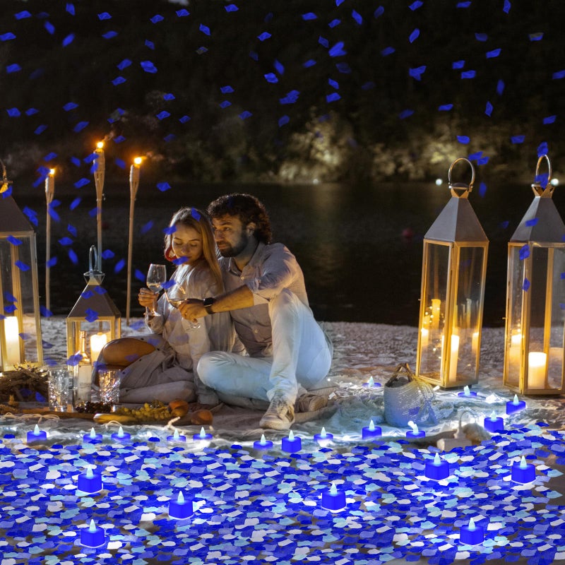 VIHOSE 4000 Pcs Artificial Rose Petals with 24 Pcs LED Tea Lights Candles Flameless LED Candles Fake Rose Petals for Wedding Birthday Party(Blue Light, Vivid Color Petal) - Image 2