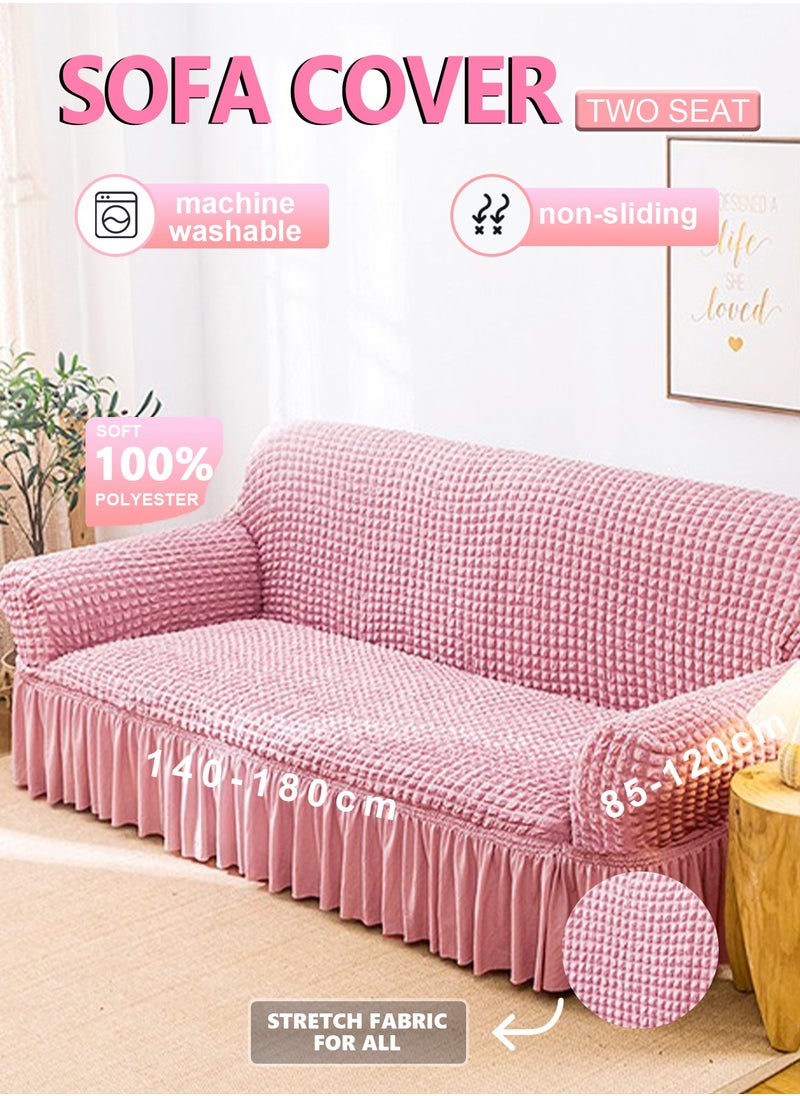 Arabest Sofa Cover One Piece Easy Fit Stretch Couch Cover with Skirt Durable Washable High Elastic Stretchable Universal Furniture Protector for Pets Kids (Pink, 2 Seats)  - Image 1