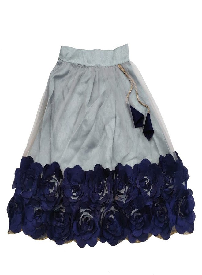 SR CREATION Girl's Heavy Bright Net & Ribbon Embroidery Readymade Lehenga Choli & Dupatta Set (Grey 3-4 YEARS) - Image 3